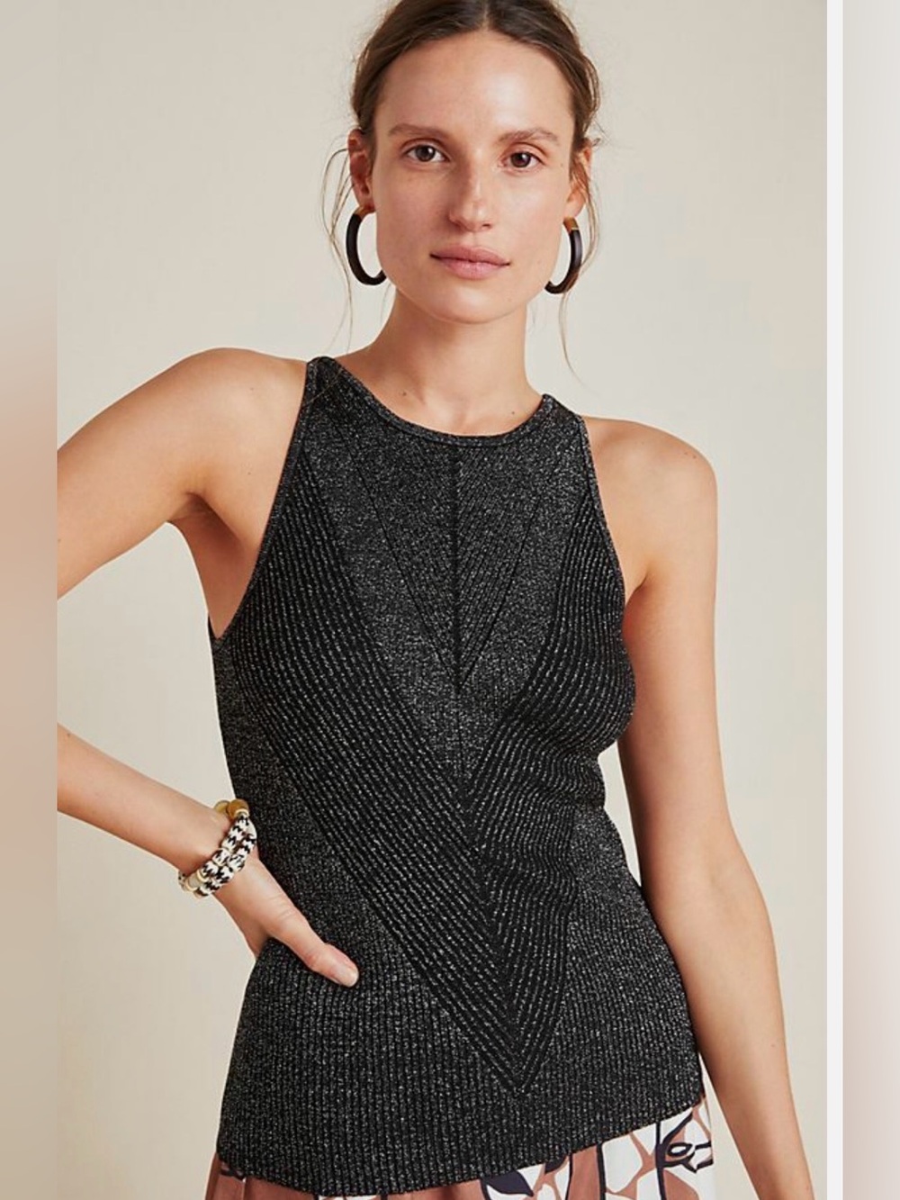 +Anthropologie - Gemma Ribbed Tank in black silver glitter. 1X - Picture 1 of 10